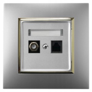 Gniazdo Rj45/Tv(F) Z Ramką Ospel Aria Srebrny/Złoto