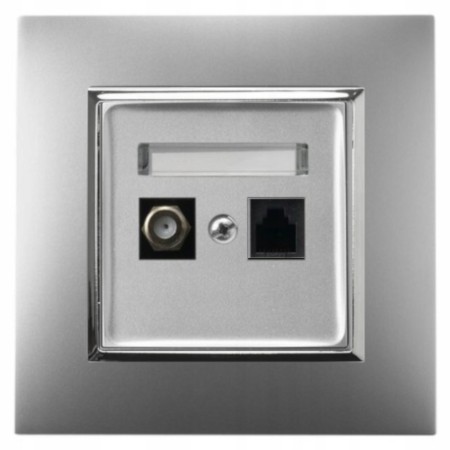 Gniazdo Rj45/Tv(F) Z Ramką Ospel Aria Srebrny/Srebro