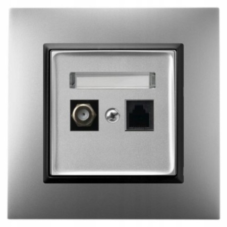 Gniazdo Rj45/Tv(F) Z Ramką Ospel Aria Srebrny/Czarny
