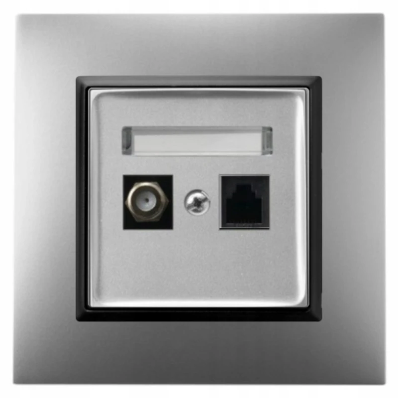 Gniazdo Rj45/Tv(F) Z Ramką Ospel Aria Srebrny/Czarny