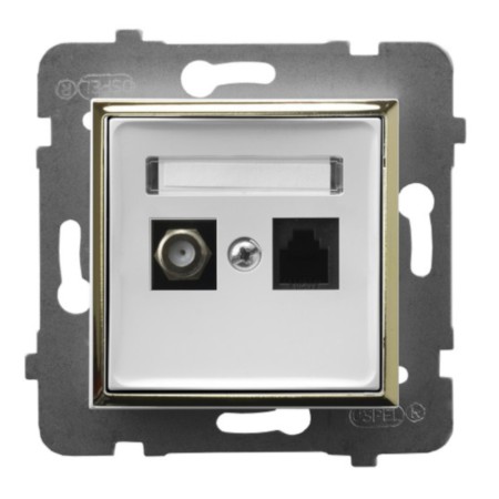 Gniazdo Rj45/Tv(F) Bez Ramki Ospel Aria Biały/Złoto