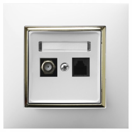 Gniazdo Rj45/Tv(F) Z Ramką Ospel Aria Biały/Złoto