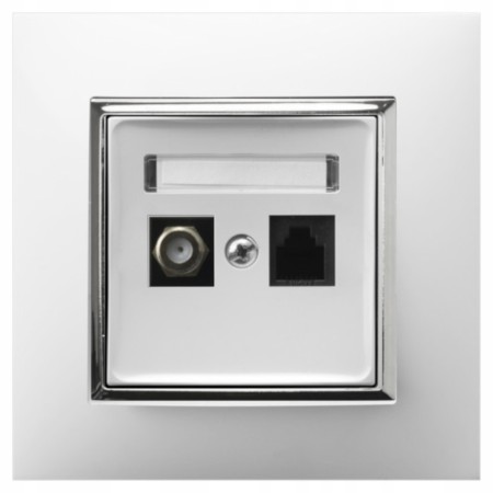 Gniazdo Rj45/Tv(F) Z Ramką Ospel Aria Biały/Srebro