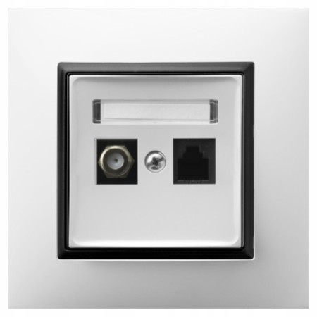 Gniazdo Rj45/Tv(F) Z Ramką Ospel Aria Biały/Czarny