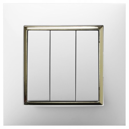 Włącznik Potrójny Z Ramką Ospel Aria Biały/Złoty