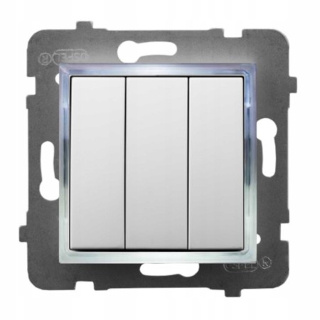 Włącznik Biały Podświetlany Led Biały Potrójny Bez Ramki 00.B Ospel Aria