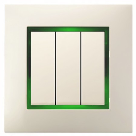 Włącznik Biały Podświetlany Led Zielony Potrójny Z Ramką 27.Z Ospel Aria
