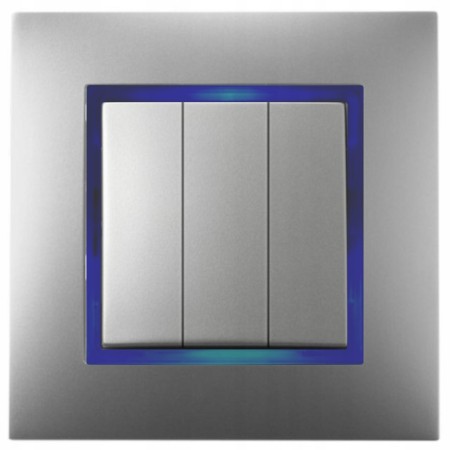 Włącznik Podświetlany Led Niebieski Potrójny Z Ramką 18.N Ospel Aria