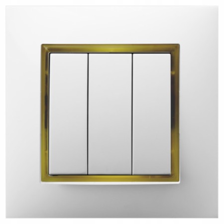 Włącznik Biały Podświetlany Led Złoty Potrójny Z Ramką 00.G Ospel Aria