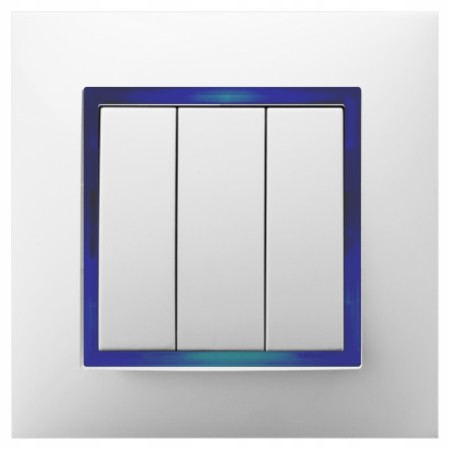 Włącznik Biały Podświetlany Led Niebieski Potrójny Z Ramką 00.N Ospel Aria