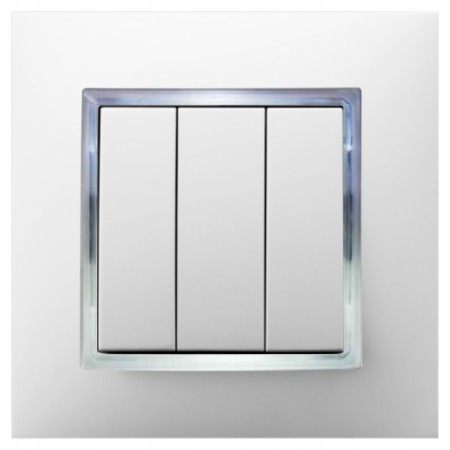 Włącznik Biały Podświetlany Led Biały Potrójny Z Ramką 00.B Ospel Aria