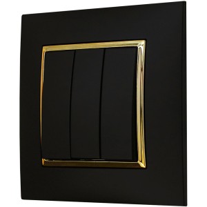 Włącznik Potrójny Z Ramką Ospel Aria Czarny/Złoty
