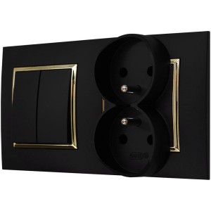 Gniazdo Podwójne Z Włącznikiem Podwójnym Do Sypialni Czarny Złoty Ospel Aria