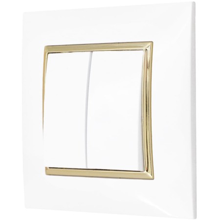 Włącznik Schodowy Podwójny Ospel Aria Z Ramką Biały/Złoty