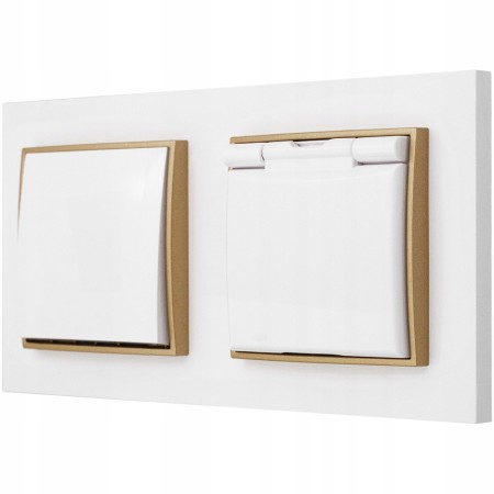 Włącznik pojedynczy z Gniazdkiem Hermetycznym kolor biały i złoty