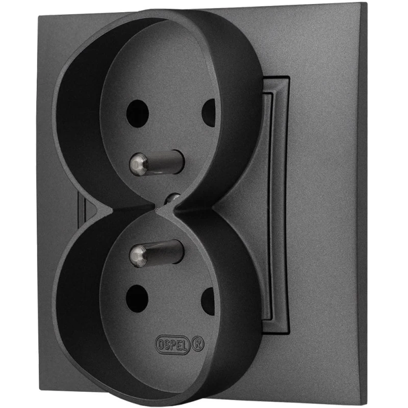 Gniazdko Z Bolcem Aria Podwójne Z Uziemieniem Ospel Gniazdo Szare