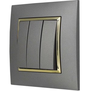 Włącznik Potrójny Z Ramką Ospel Aria Szary/Złoto