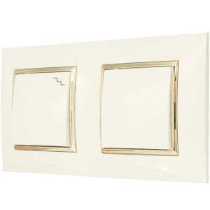 Włącznik Pojedynczy I Schodowy W Ramce Ospel Aria Ecru Złoty
