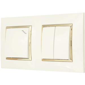 Włącznik Podwójny I Schodowy W Ramce Ospel Aria Ecru Złoty
