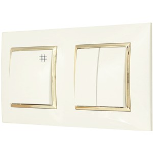 Włącznik Podwójny I Krzyżowy Ospel Aria W Ramce Ecru Złoty