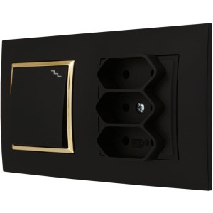 Gniazdo Potrójne Z Włącznikiem Schodowym Czarny Ospel Aria