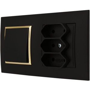 Gniazdo Potrójne Z Włącznikiem Czarny Złoty Ospel Aria