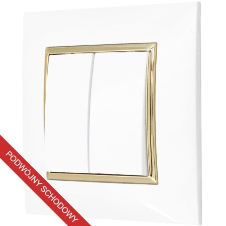 Włącznik Schodowy Podwójny Ospel Aria Z Ramką Biały/Złoty