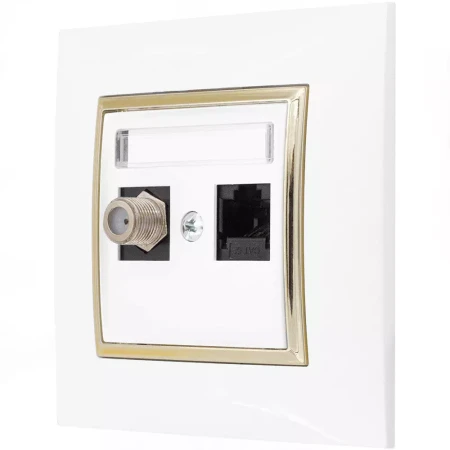 Gniazdo Rj45/Tv(F) Z Ramką Ospel Aria Biały/Złoto