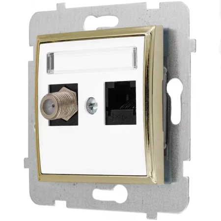 Gniazdo Rj45/Tv(F) Bez Ramki Ospel Aria Biały/Złoto