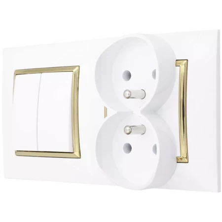 Gniazdo Podwójne Z Włącznikiem Podwójnym Ospel Aria Biały Złoty