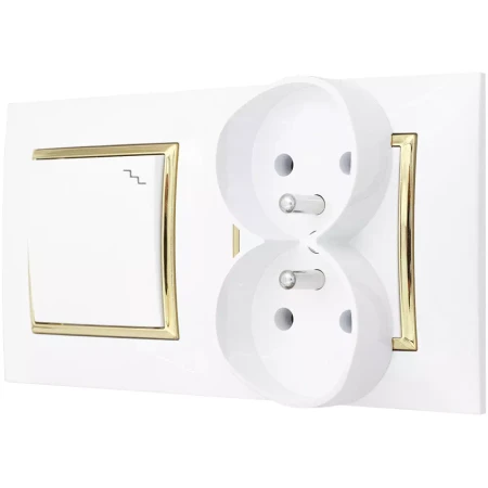 Gniazdo Podwójne Z Włącznikiem Schodowymi Biały Złoty Ospel Aria