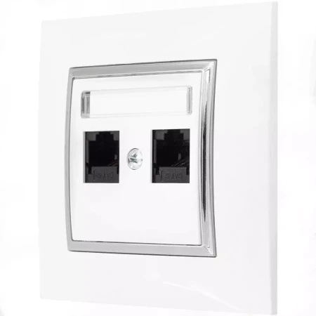 Gniazdo Internetowe 2X Rj45 Białe Srebro Aria