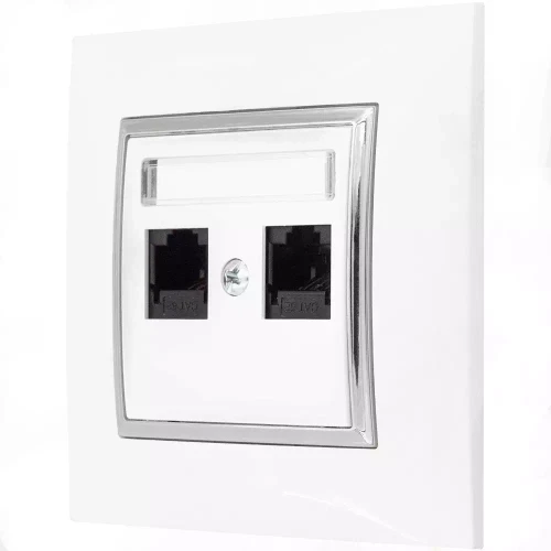 GNIAZDO INTERNETOWE 2X RJ45 BIAŁE SREBRO ARIA