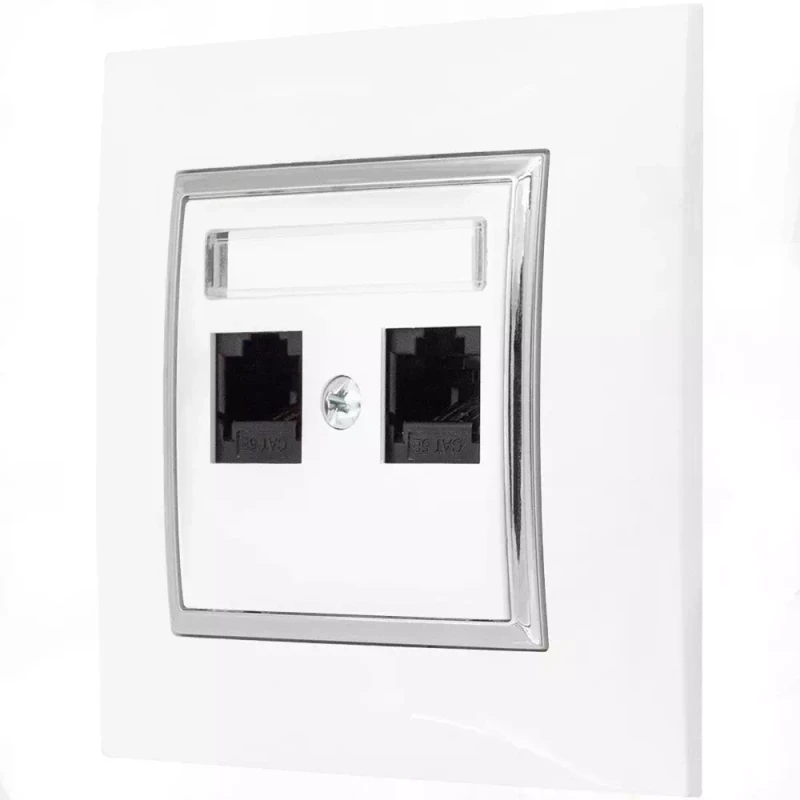 Gniazdo Internetowe 2X Rj45 Białe Srebro Aria