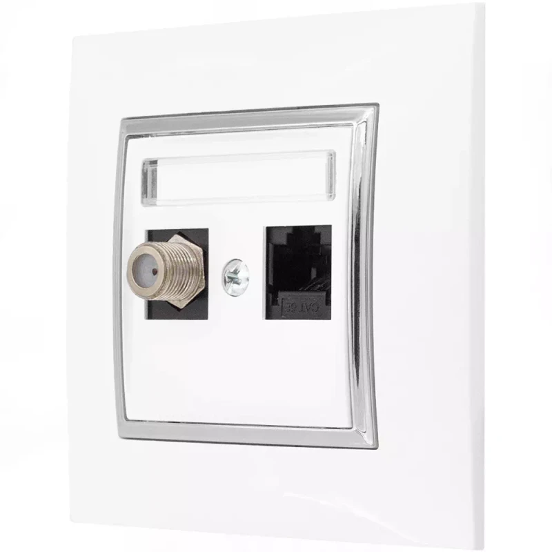 Gniazdo Rj45/Tv(F) Z Ramką Ospel Aria Biały/Srebro