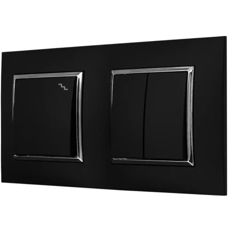 Włącznik Światła Podwójny Schodowy W Ramce Czarny Srebro Ospel Aria