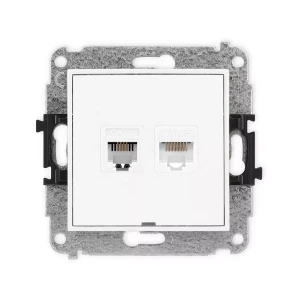 Icon Mechanizm Gniazda Telefonicznego Pojedynczego 1Xrj11 + Komputerowego Pojedynczego 1Xrj45, Kat. 5E, 8-Stykowy, Beznarzędziowe, Bez Pola Opisowego Biały Igtkbo