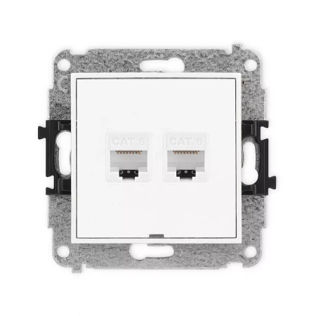 Icon Mechanizm Gniazda Komputerowego Podwójnego 2Xrj45, Kat. 6, 8-Stykowy, Bez Pola Opisowego Biały Igkbo-4