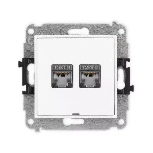 Icon Mechanizm Gniazda Komputerowego Podwójnego 2Xrj45, Kat. 6, Ekranowane, 8-Stykowy, Bez Pola Opisowego Biały Igkbo-6