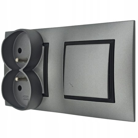 Gniazdo Gniazdko Schodowy Włącznik Podwójny Szary