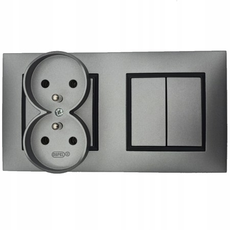 Gniazdo Gniazdko Podwójne Włącznik Podwójny Szary