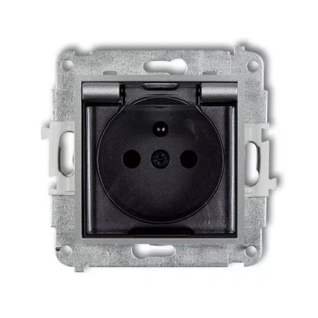 Icon Mechanizm Gniazda Bryzgoszczelnego Z Uziemieniem 2P+Z (Klapka Dymna, Przesłony Torów Prądowych) Srebrny Metalik 7Igpb-1Zdp