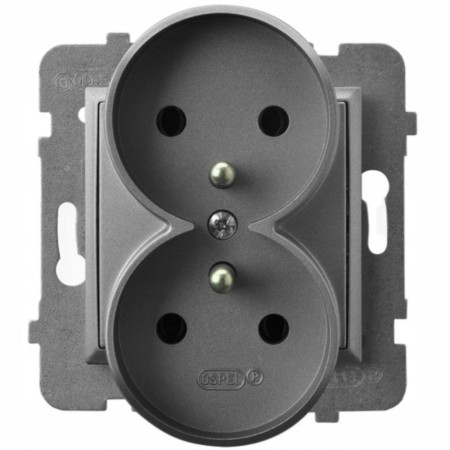 Gniazdo Podwójne Z Uziemieniem Gniazdko Aria Szare