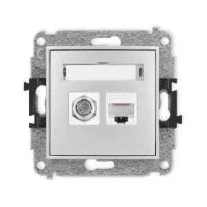 Icon Mechanizm Gniazda Antenowego Poj. Typu F (Sat) + Gniazda Komp. Poj. 1Xrj45, Kat. 6, 8-Stykowy Srebrny Metalik 7Igfk-3