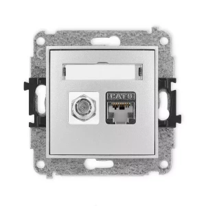 Icon Mechanizm Gniazda Antenowego Poj. Typu F (Sat) + Gniazda Komp. Poj. 1Xrj45, Kat. 6 Ekranowane, 8-Stykowy Srebrny Metalik 7Igfk-5