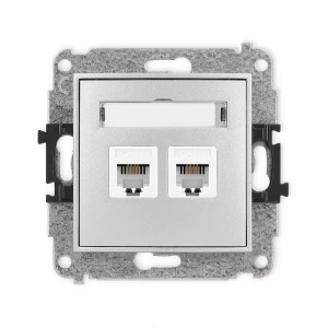 Icon Mechanizm Gniazda Telefonicznego Podwójnego 2Xrj11, 4-Stykowy, Beznarzędziowe Srebrny Metalik 7Igt-2