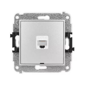 Icon Mechanizm Gniazda Komputerowego Pojedynczego 1Xrj45, Kat. 6, 8-Stykowy, Bez Pola Opisowego Srebrny Metalik 7Igkbo-3
