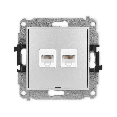 Icon Mechanizm Gniazda Komputerowego Podwójnego 2Xrj45, Kat. 5E, 8-Stykowy, Bez Pola Opisowego Srebrny Metalik 7Igkbo-2