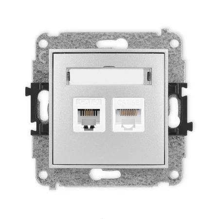 Icon Mechanizm Gniazda Telefonicznego Pojedynczego 1Xrj11 + Komputerowego Pojedynczego 1Xrj45, Kat. 5E, 8-Stykowy, Beznarzędziowe Srebrny Metalik 7Igtk