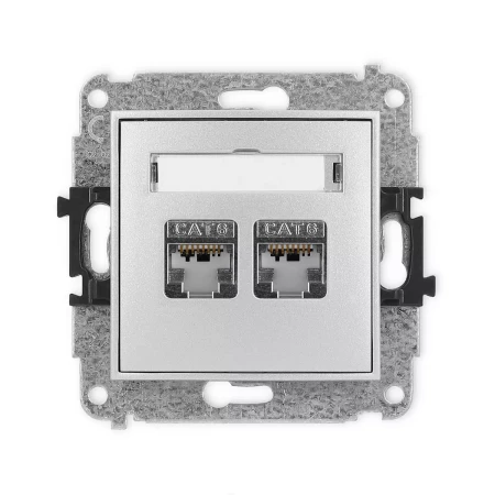 Icon Mechanizm Gniazda Komputerowego Podwójnego 2Xrj45, Kat. 6, 8-Stykowy Srebrny Metalik 7Igk-4